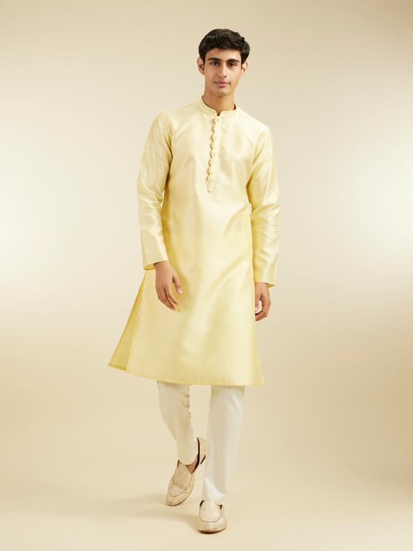 Diwas Men Lemon Yellow Grid Patterned Kurta