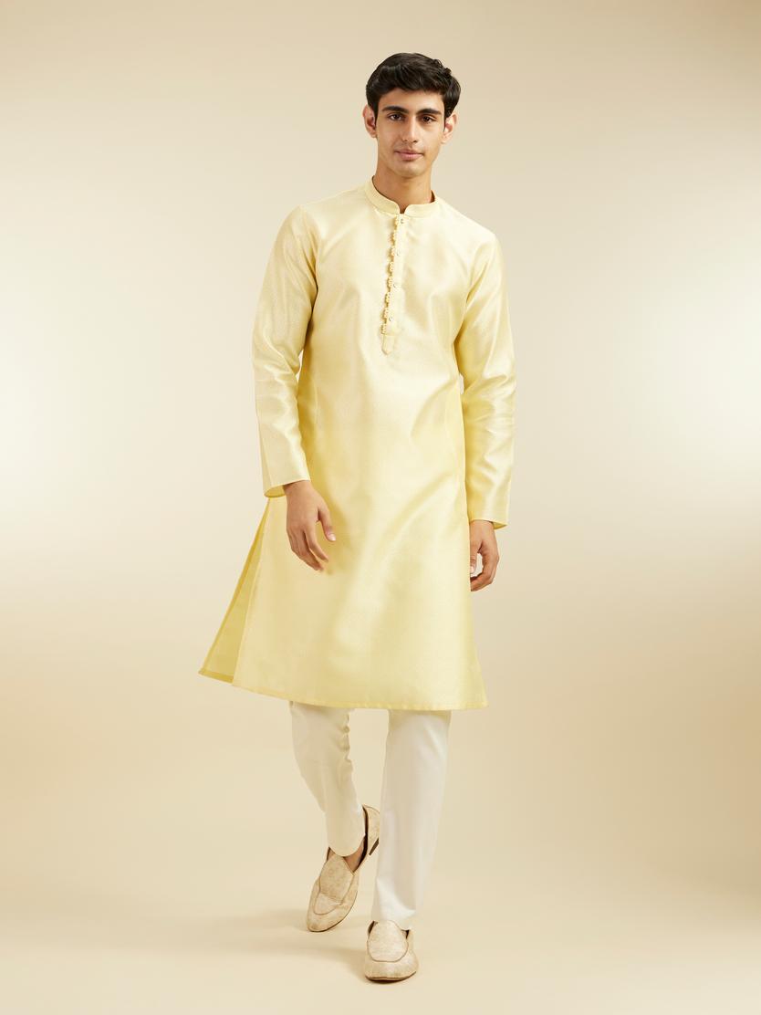 Diwas Men Lemon Yellow Grid Patterned Kurta