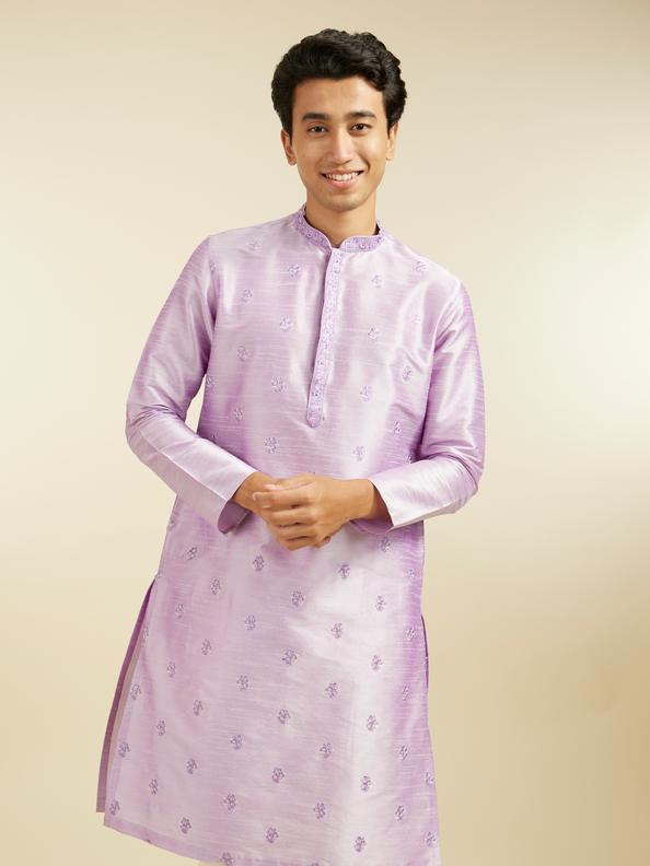 Diwas Men Soft Lilac Buta Embroidered Kurta