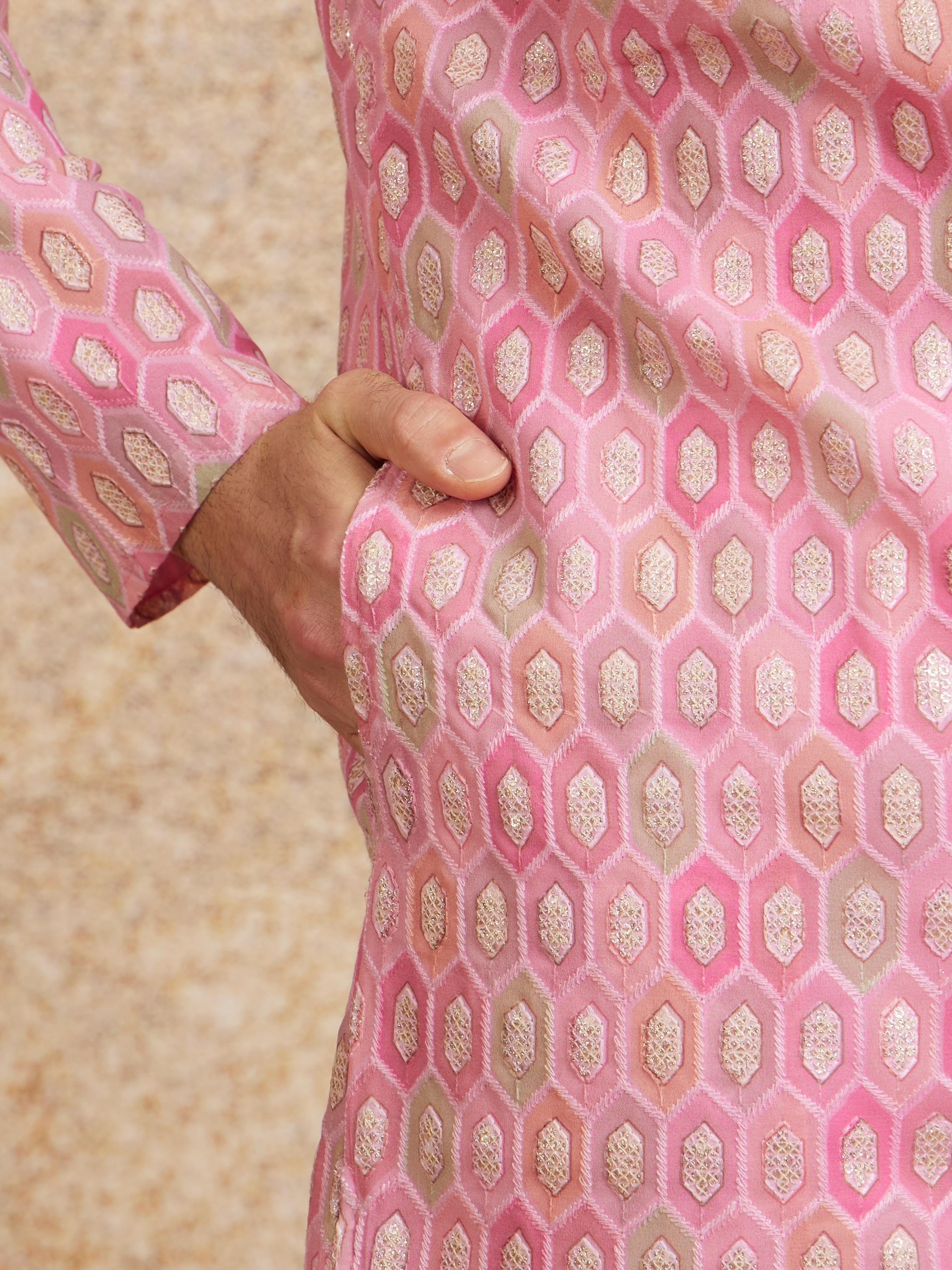Twamev Men Georgette Pink Glory Kurta Pajama