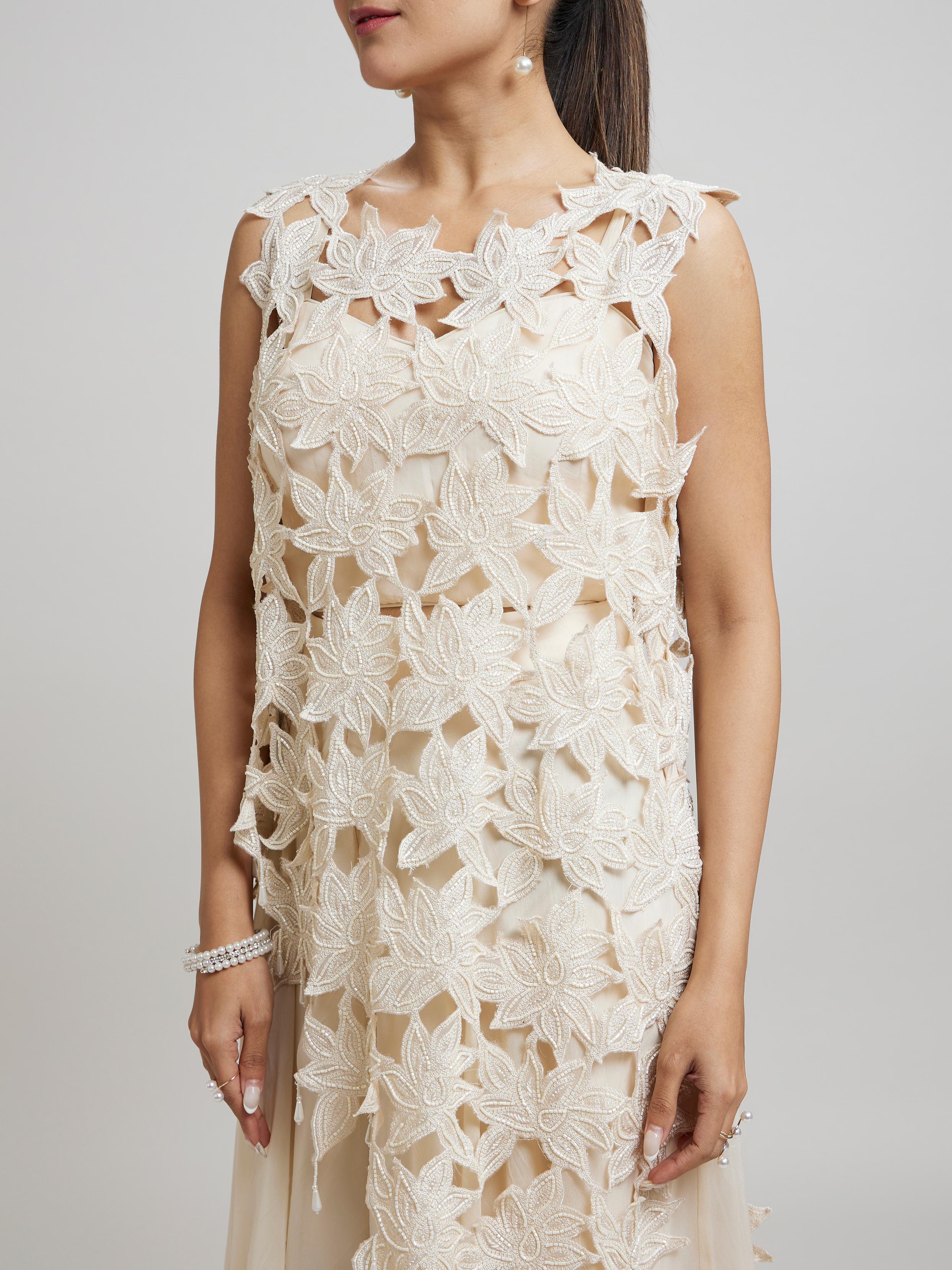 Twamev Women Heavenly Cream Organza Indo Western