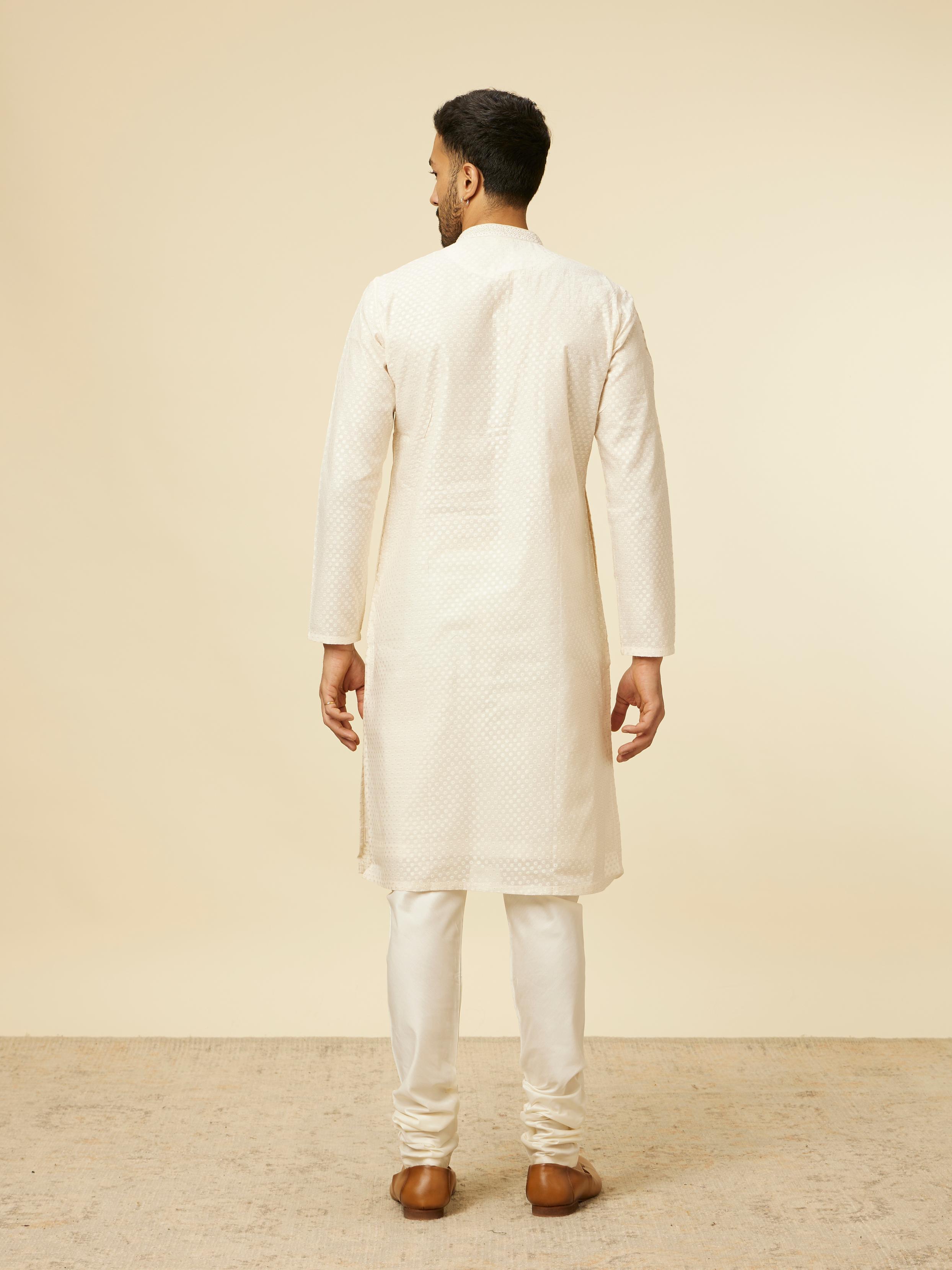 Twamev Men Beige Self Dotted Patterned Kurta Set