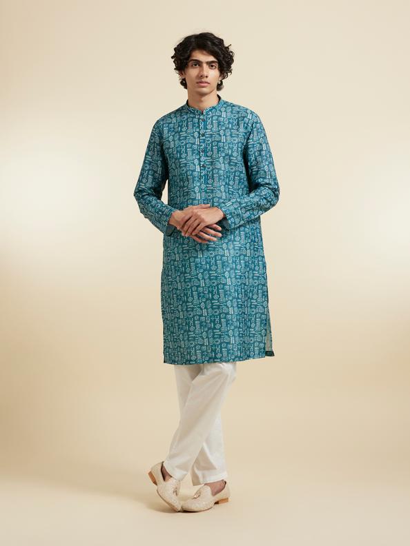 Diwas Men Teal Green Elegance Kurta Pajama