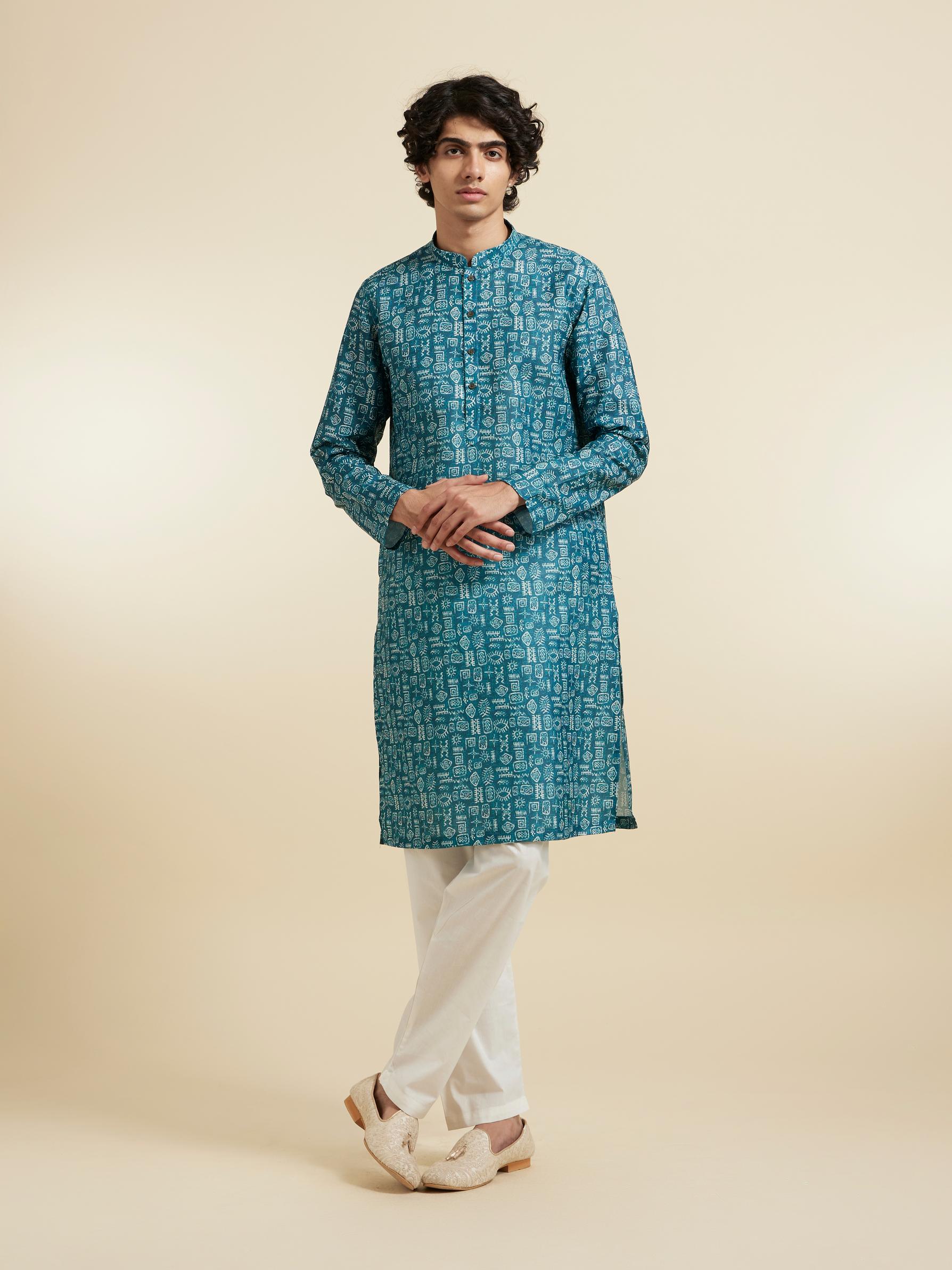 Diwas Men Teal Green Elegance Kurta Pajama