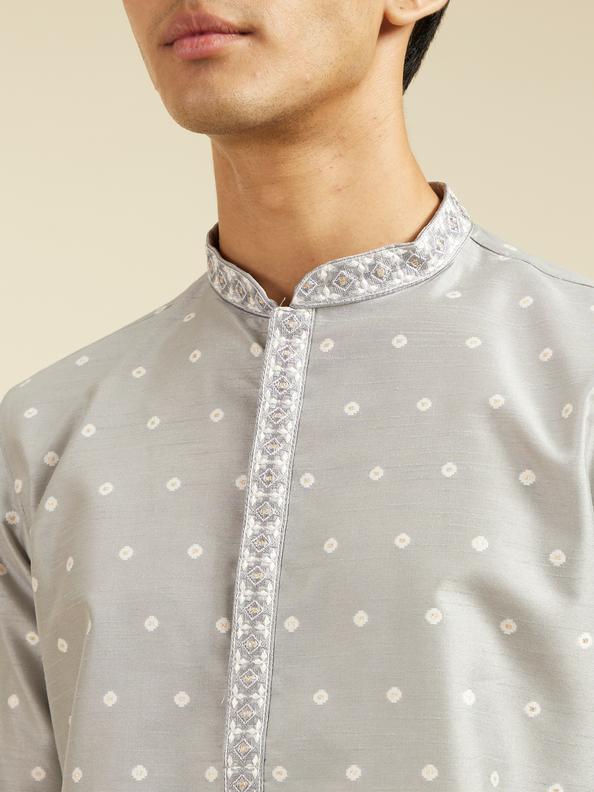 Diwas Men Smoke Grey Bandhani Inspired Pattern Kurta
