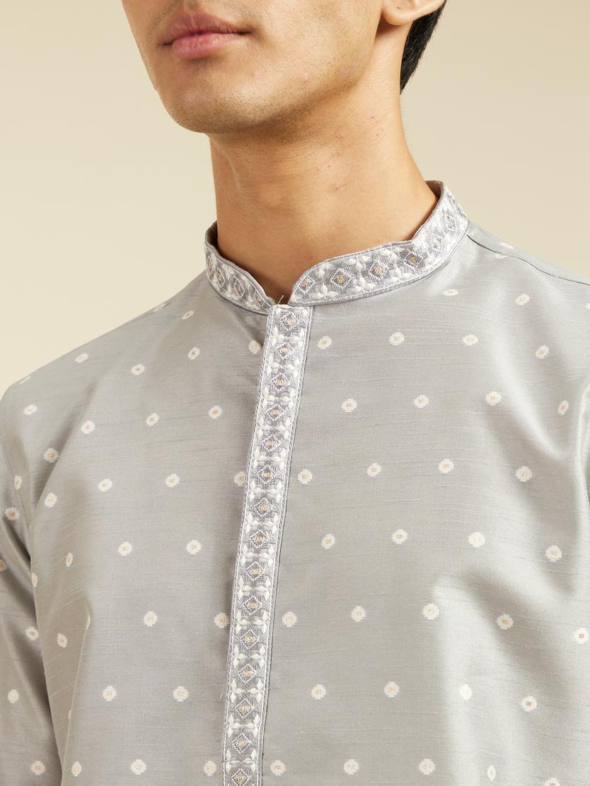Diwas Men Smoke Grey Bandhani Inspired Pattern Kurta