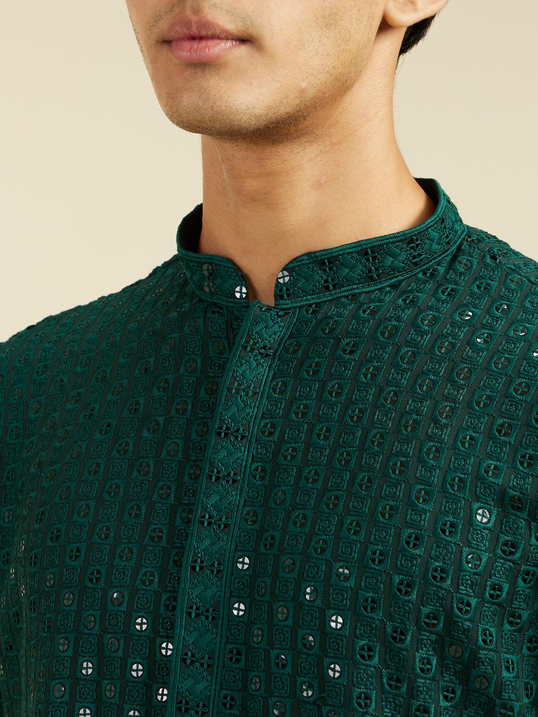 Diwas Men Bottle Green Chikankari Sequinned Kurta