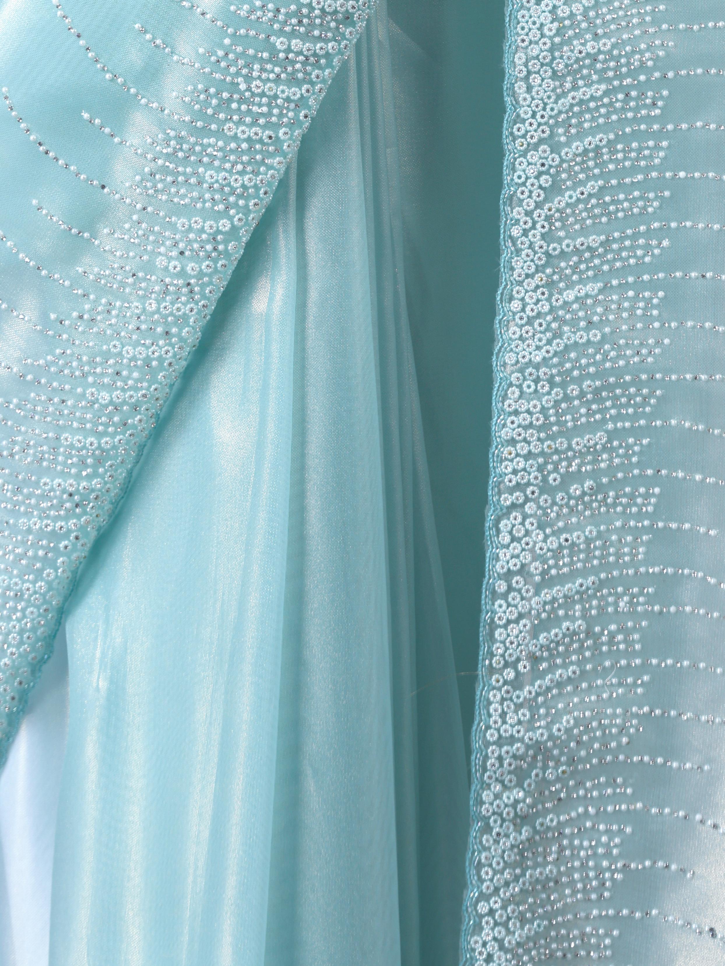 Twamev Women Sophisticated Sea Green Organza Saree
