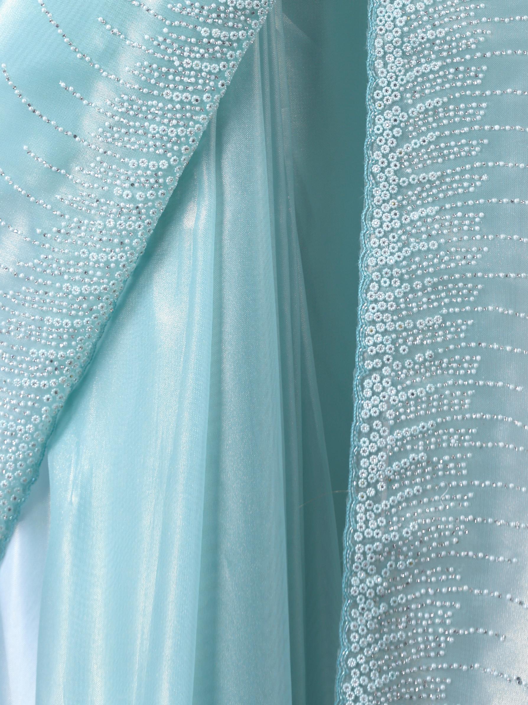 Twamev Women Sophisticated Sea Green Organza Saree