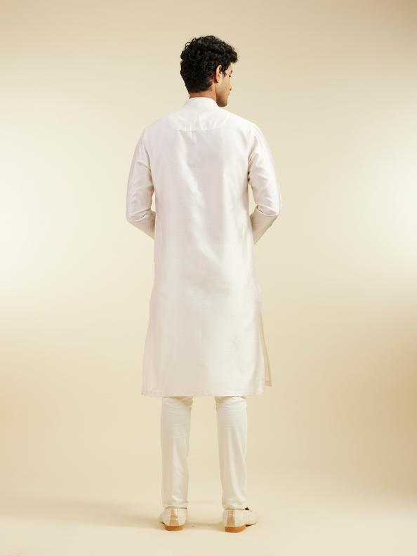 Diwas Men Cream White Lattice Patterned Kurta with Sequin Work