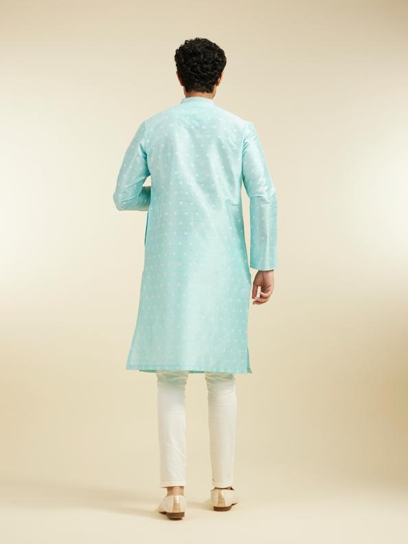 Diwas Men Aqua Green Buta Embroidered Kurta with Sequin