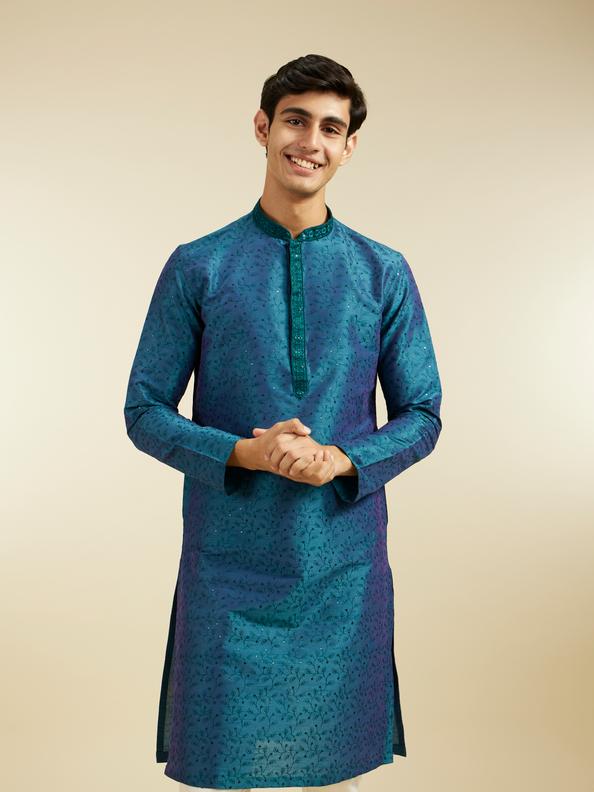 Diwas Men Teal Green Bel Embroidered Kurta with Sequin Work