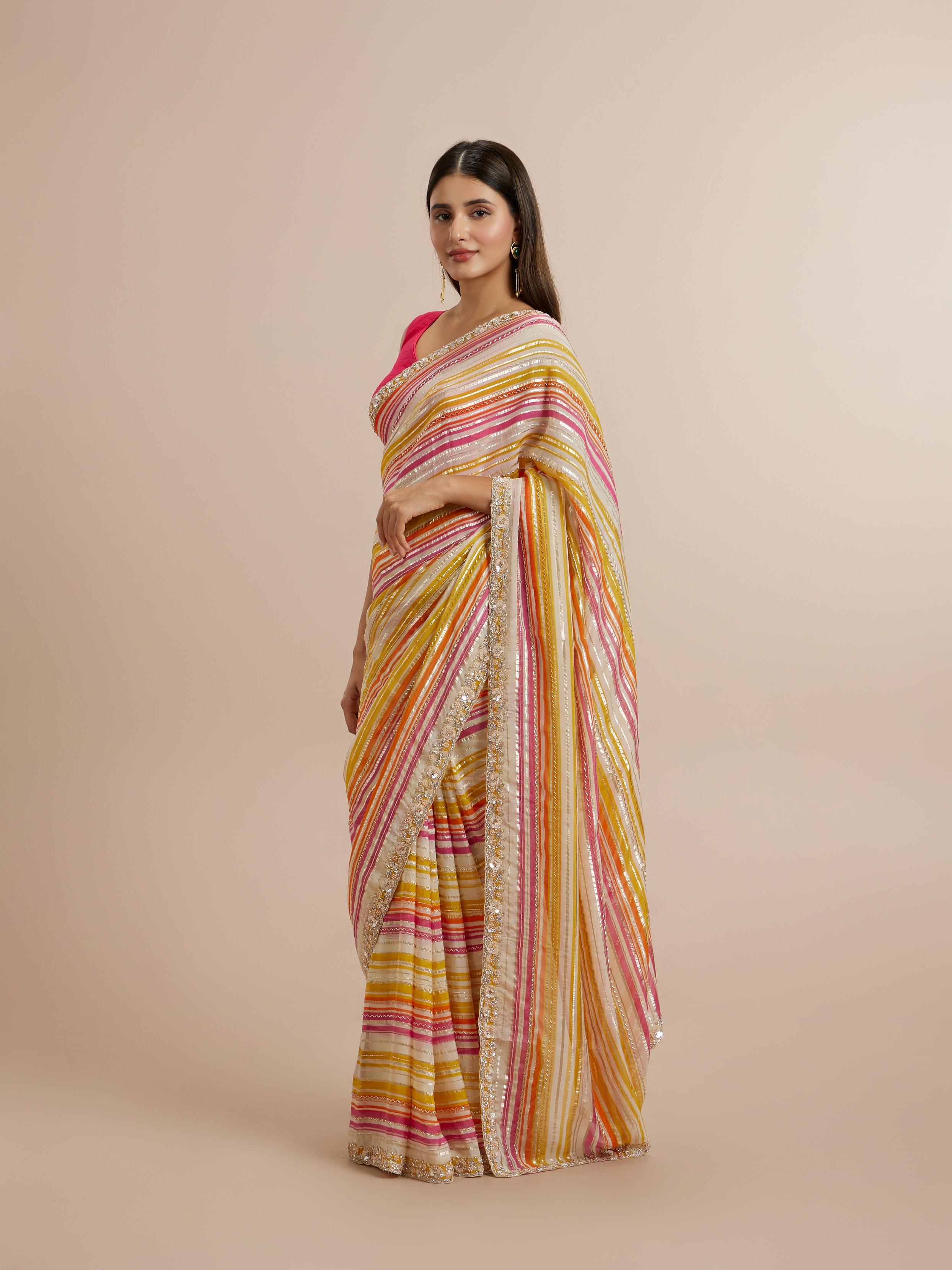 Twamev Women Majestic Cream Organza Saree