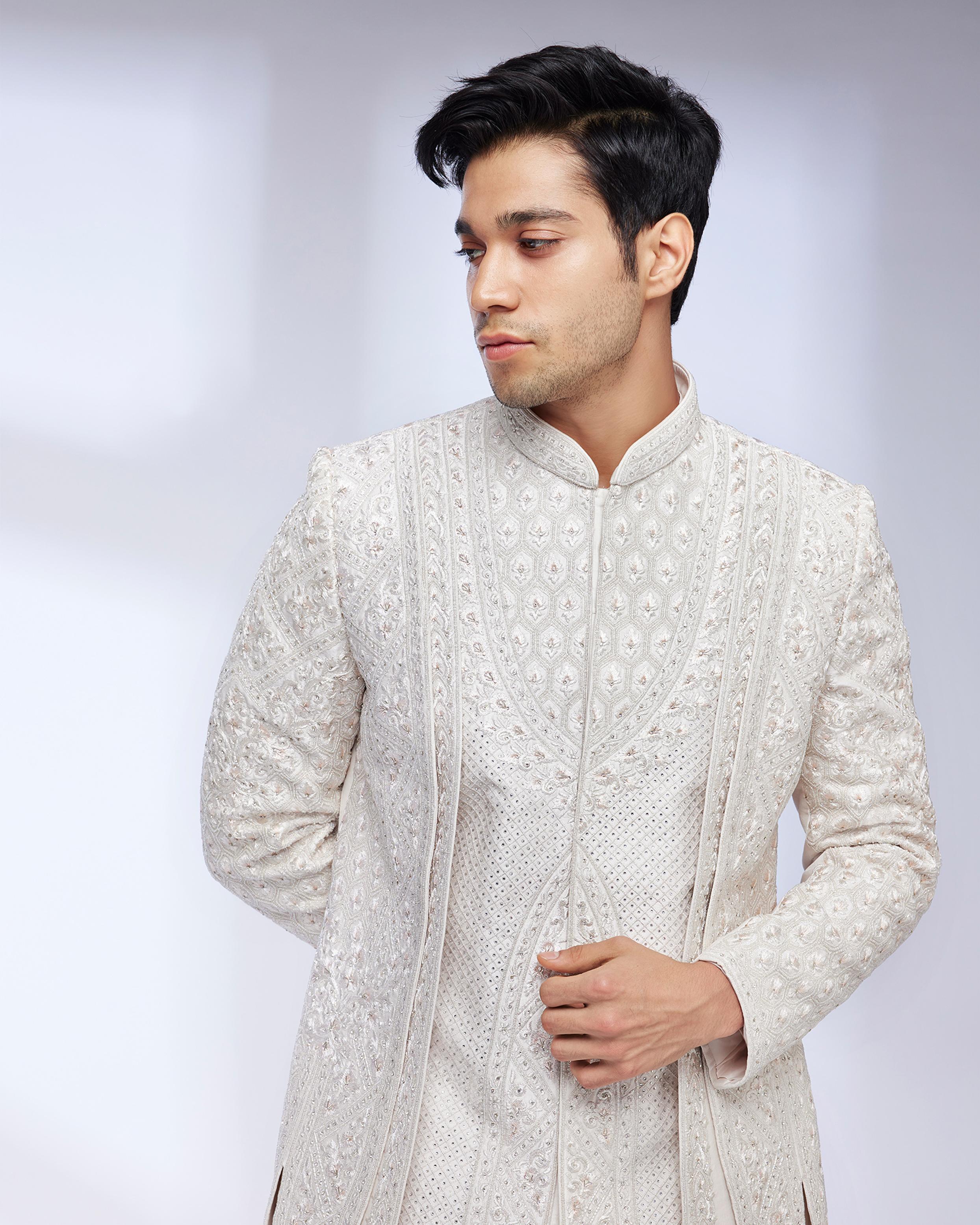 Twamev Men Elegant Cream Sherwani Ensemble