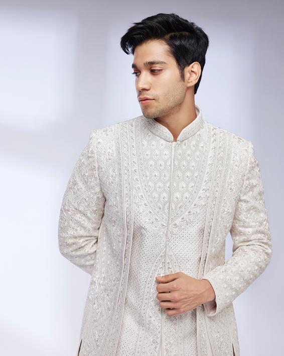 Twamev Men Elegant Cream Sherwani Ensemble