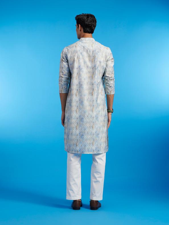 Diwas Men Pista Green Ogee Printed Kurta