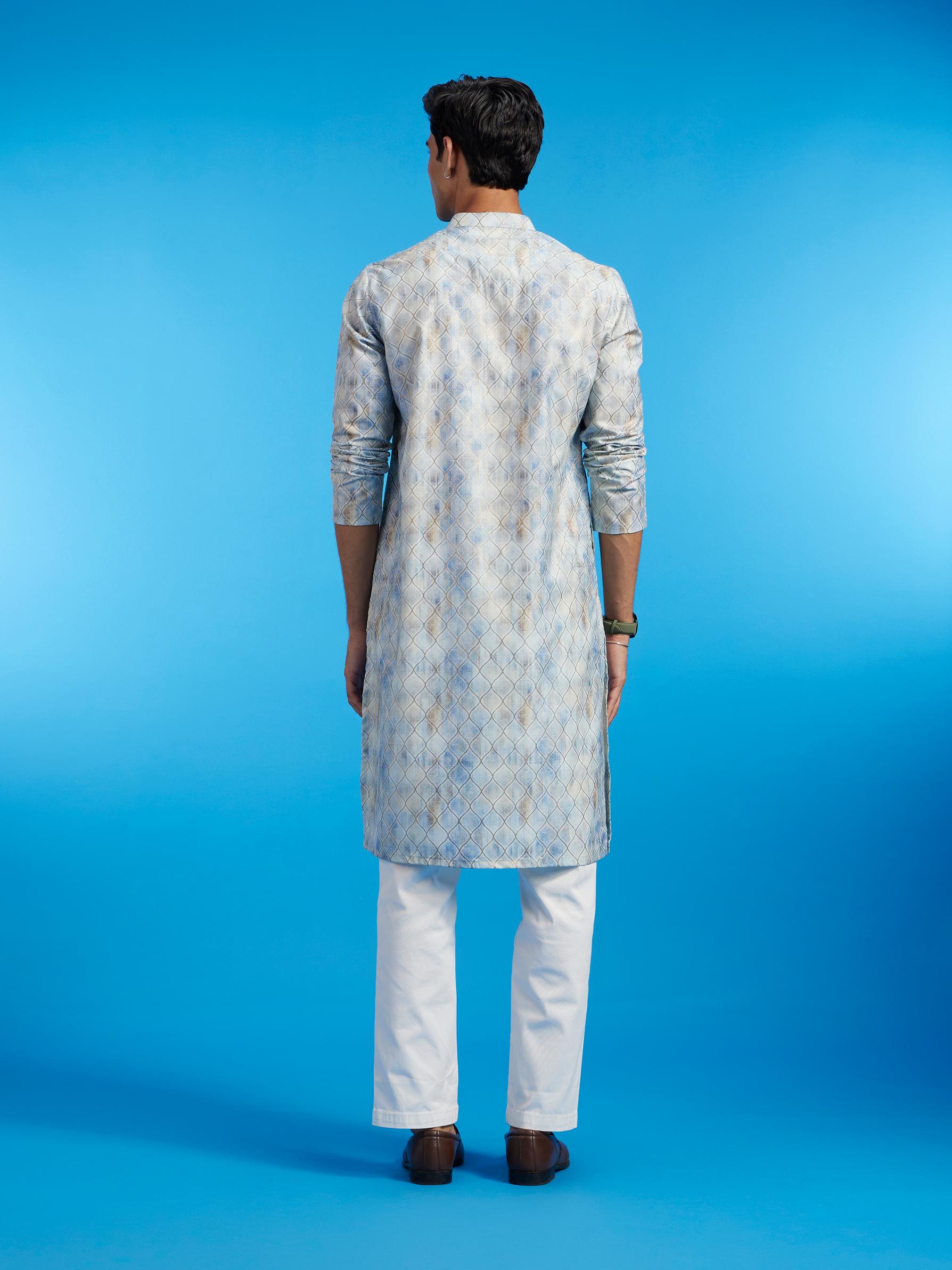 Diwas Men Pista Green Ogee Printed Kurta