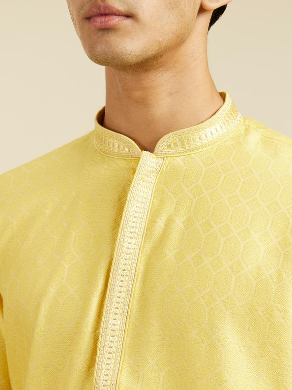 Diwas Men Sunshine Yellow Honeycomb Patterned Kurta