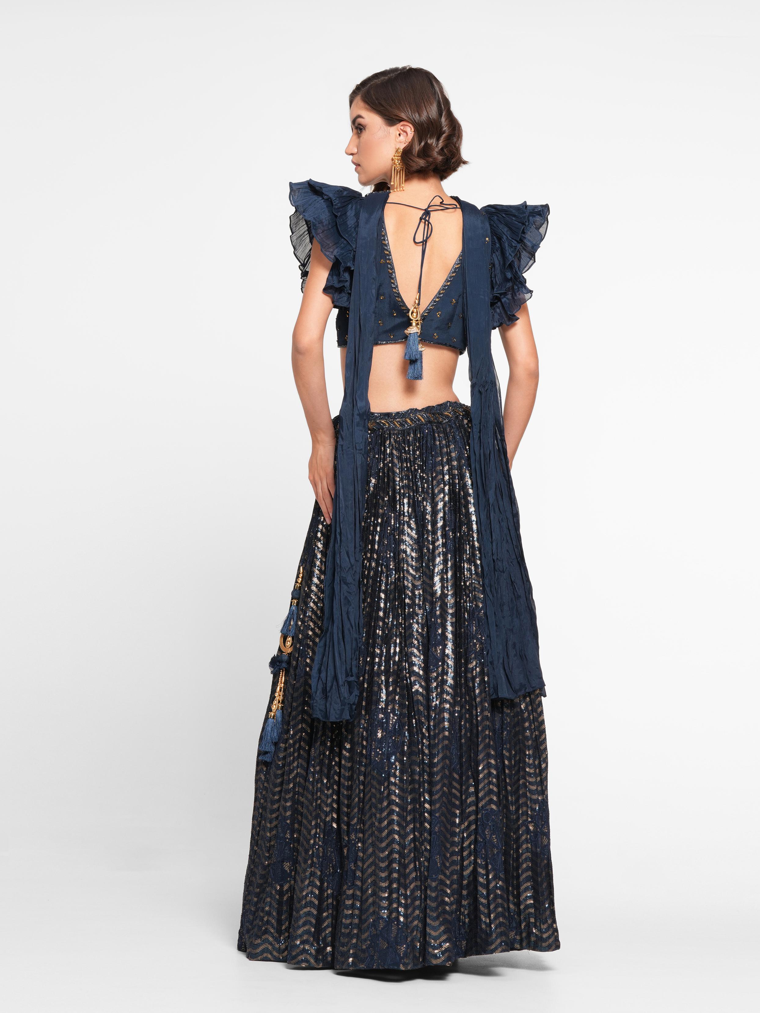 Twamev Women Ethereal Indigo Blue Skirt Top Ensemble