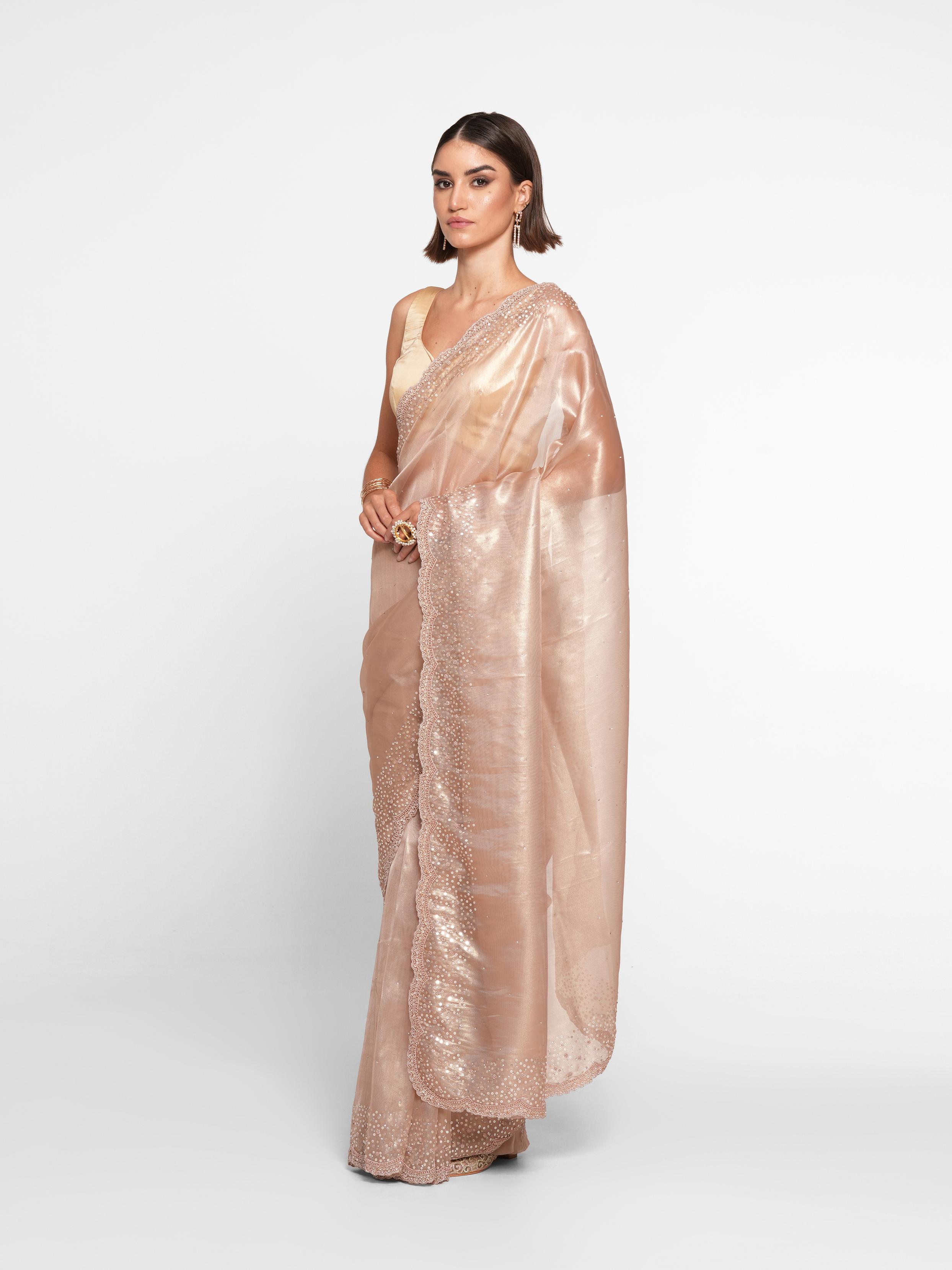 Twamev Women Fawn Festive Organza Saree