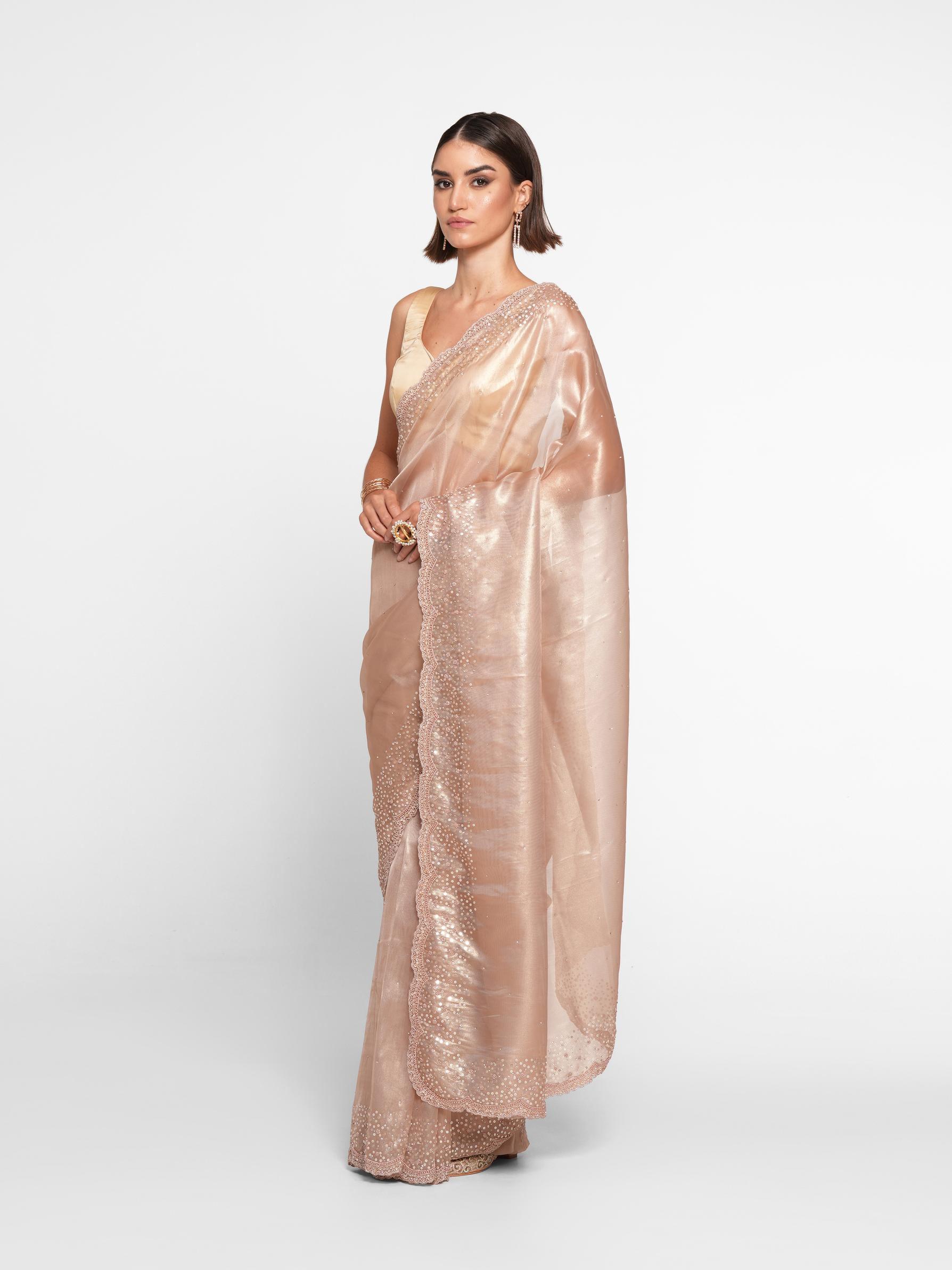 Twamev Women Fawn Festive Organza Saree