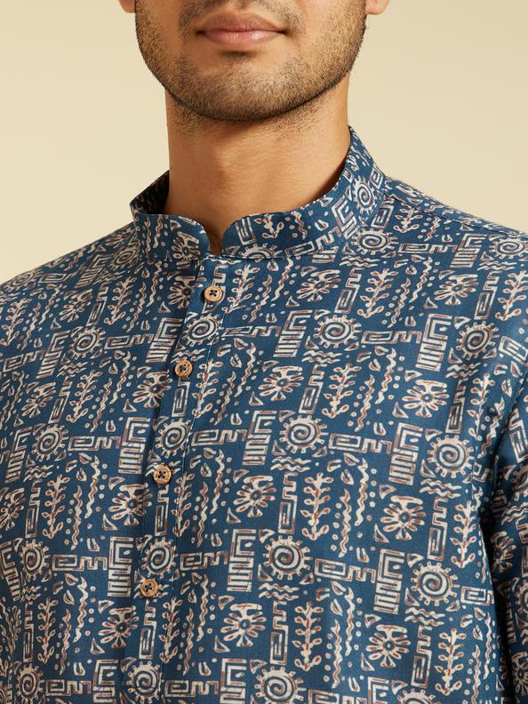 Diwas Men Cobalt Blue Aztec Printed Kurta