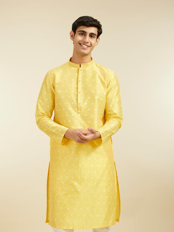 Diwas Men Sunshine Yellow Buta Embroidered Kurta with Sequin