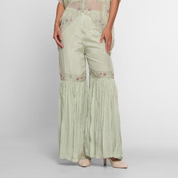 Twamev Women Pista Green Radiance Stitched Suit