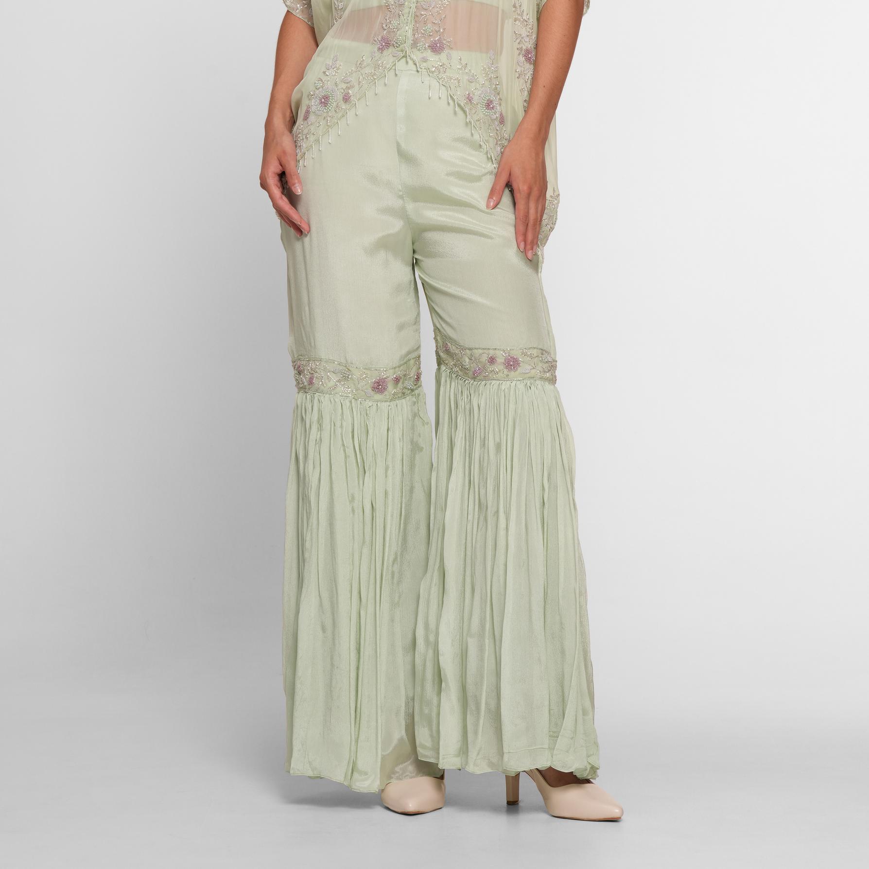 Twamev Women Pista Green Radiance Stitched Suit