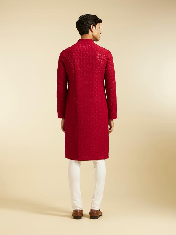 Diwas Men Maroon Red Chikankari Kurta with Sequin