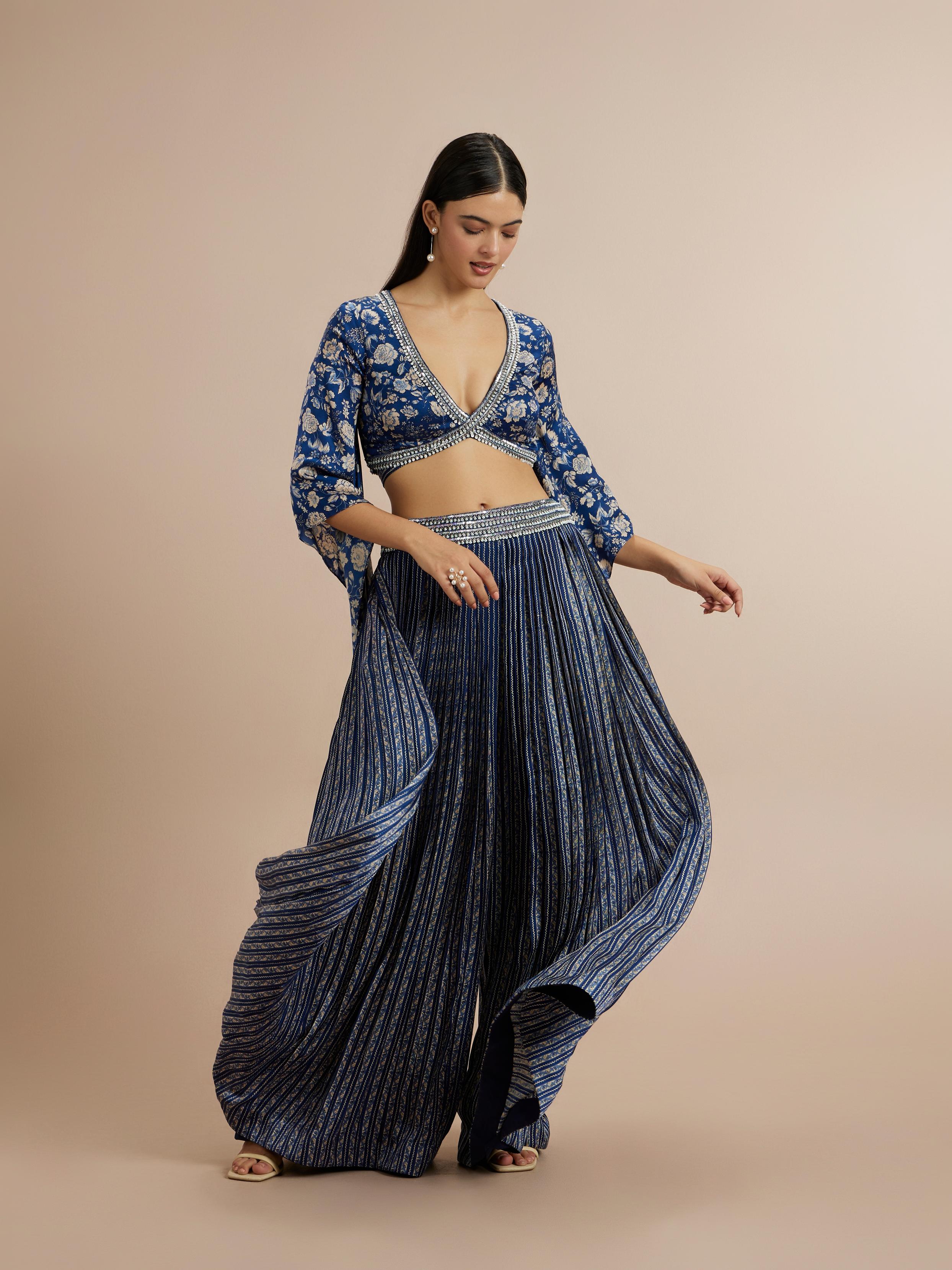 Twamev Women Opulent Indigo Satin Indo Western