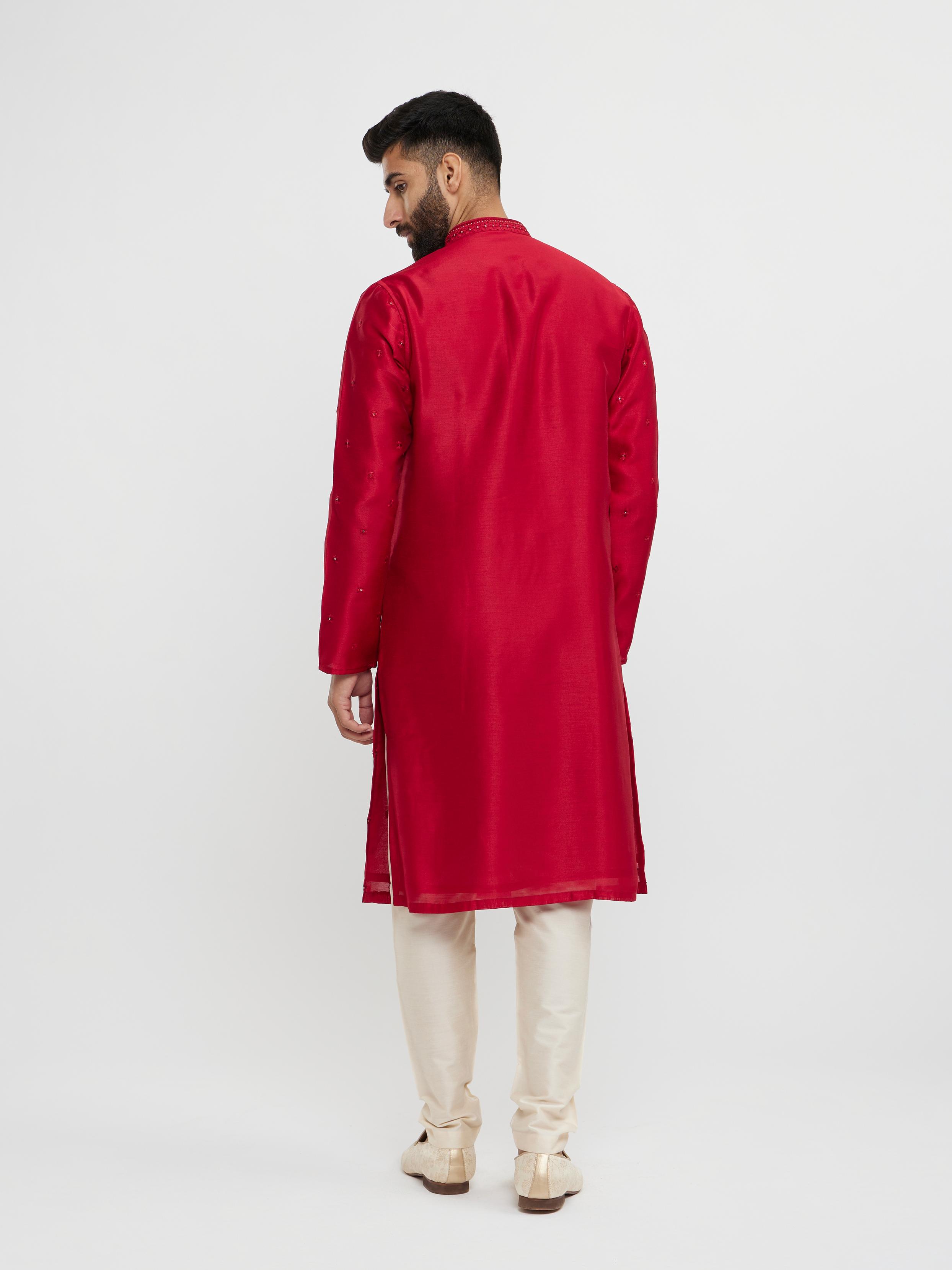 Twamev Men Twilight Gleam Red Kurta Pajama