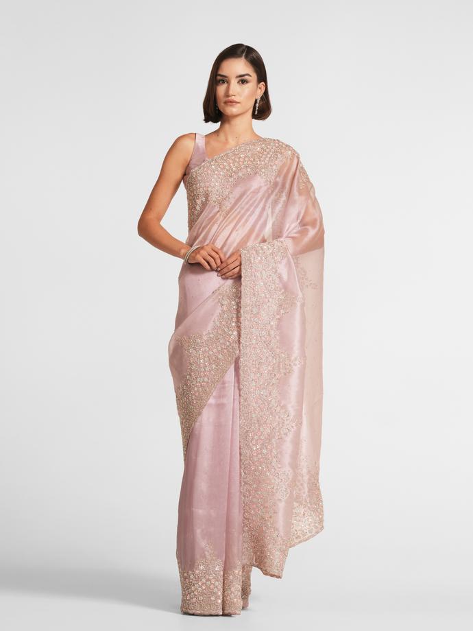 Twamev Women Twilight Purple Stone Studded Saree