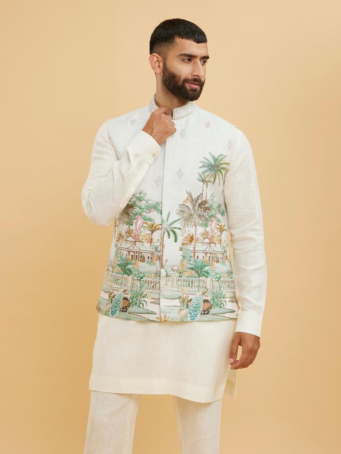 Twamev Men Green Glory Kurta Jacket Set