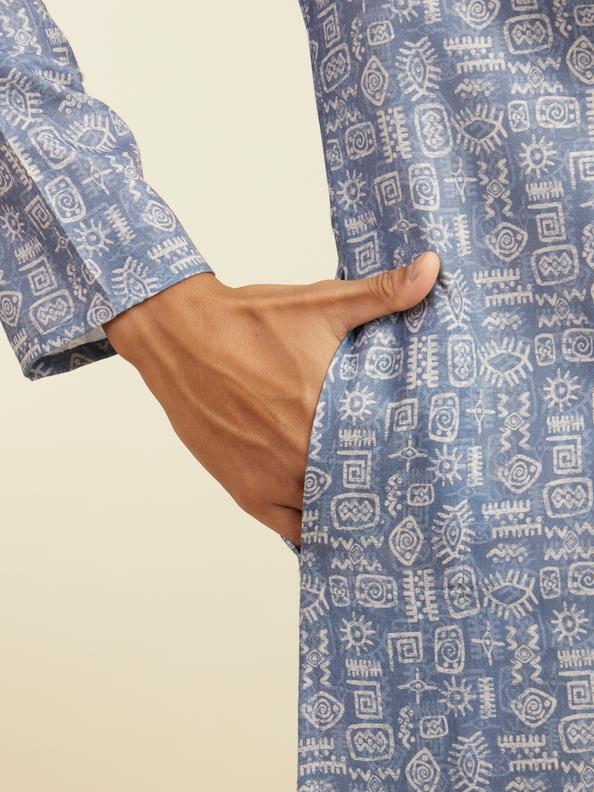 Diwas Men Lavendar Grey Aztec Print Kurta