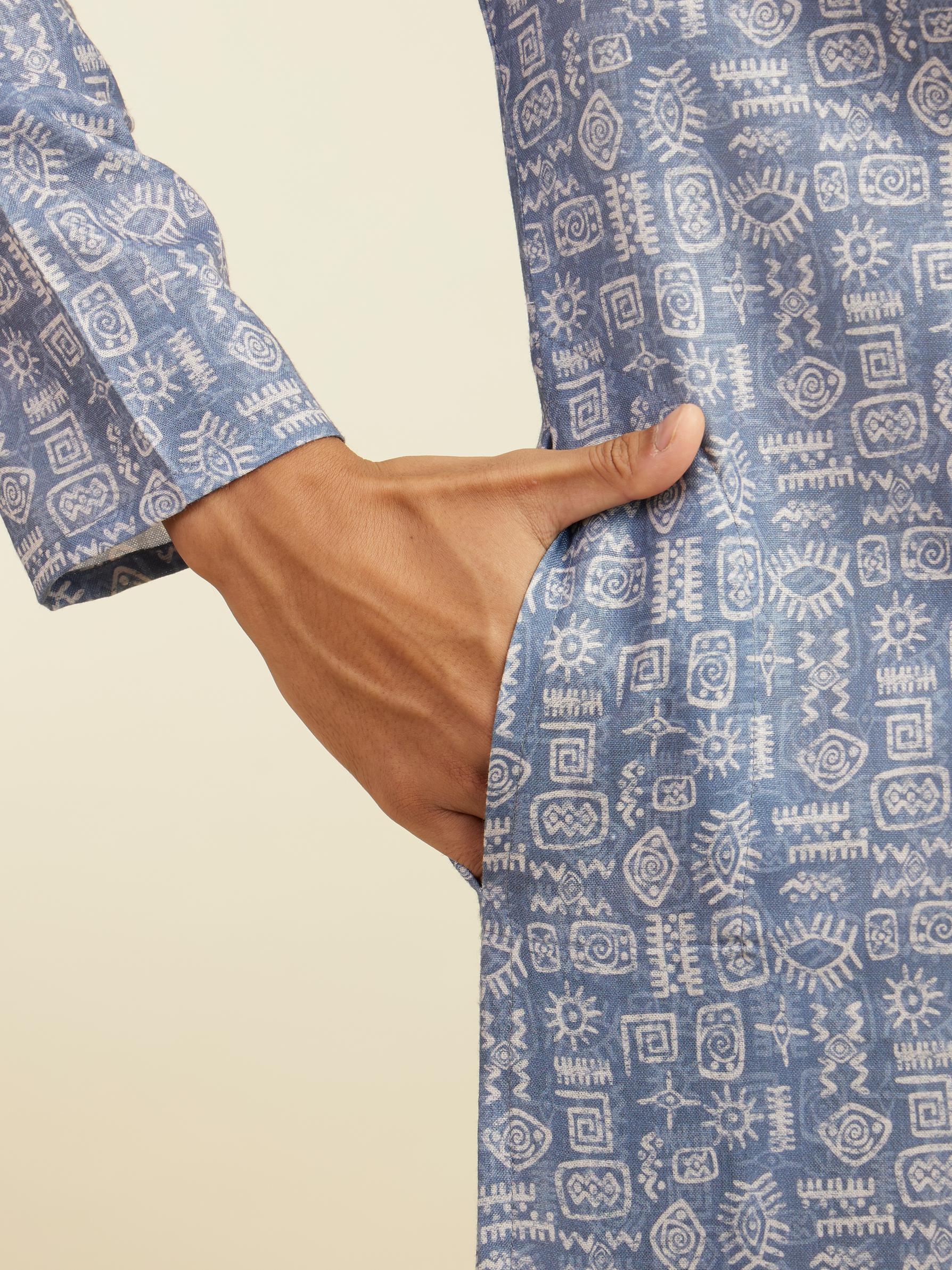 Diwas Men Lavendar Grey Aztec Print Kurta