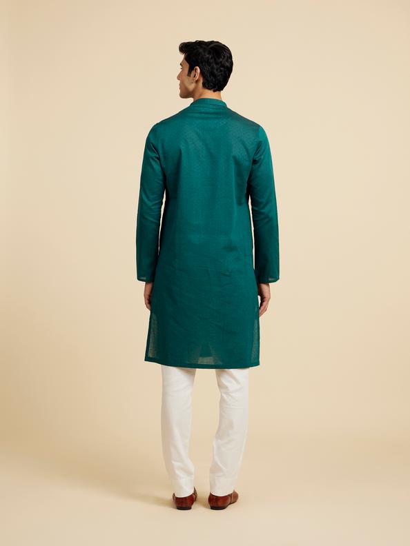 Diwas Men Teal Green Lattice Patterned Kurta