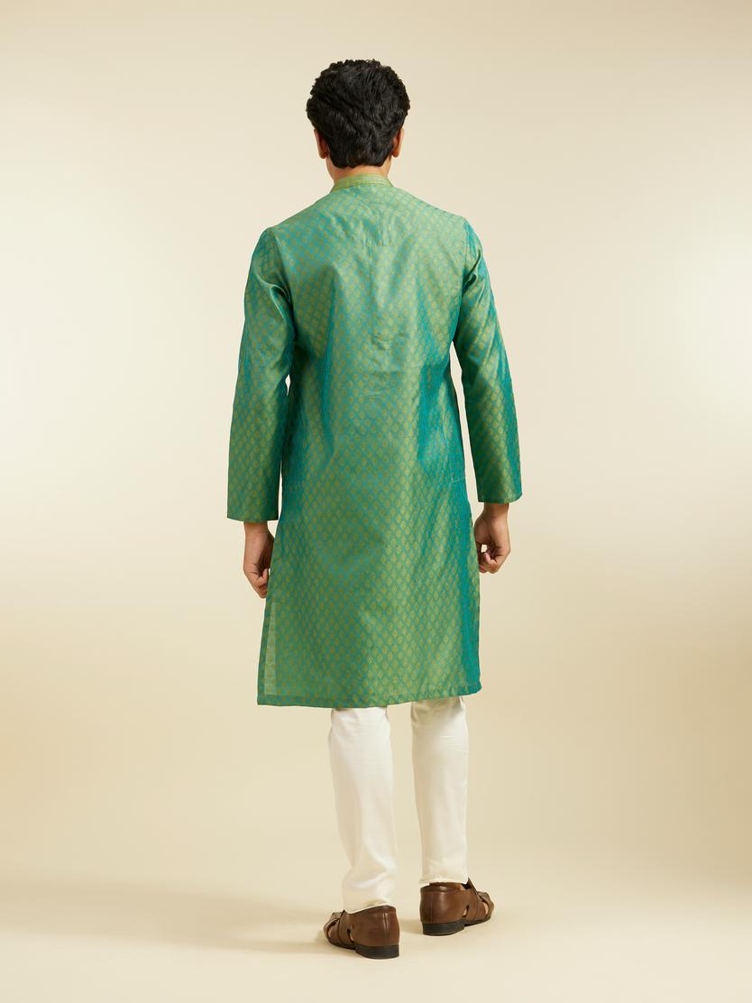 Diwas Men Soft Green Buta Patterned Kurta