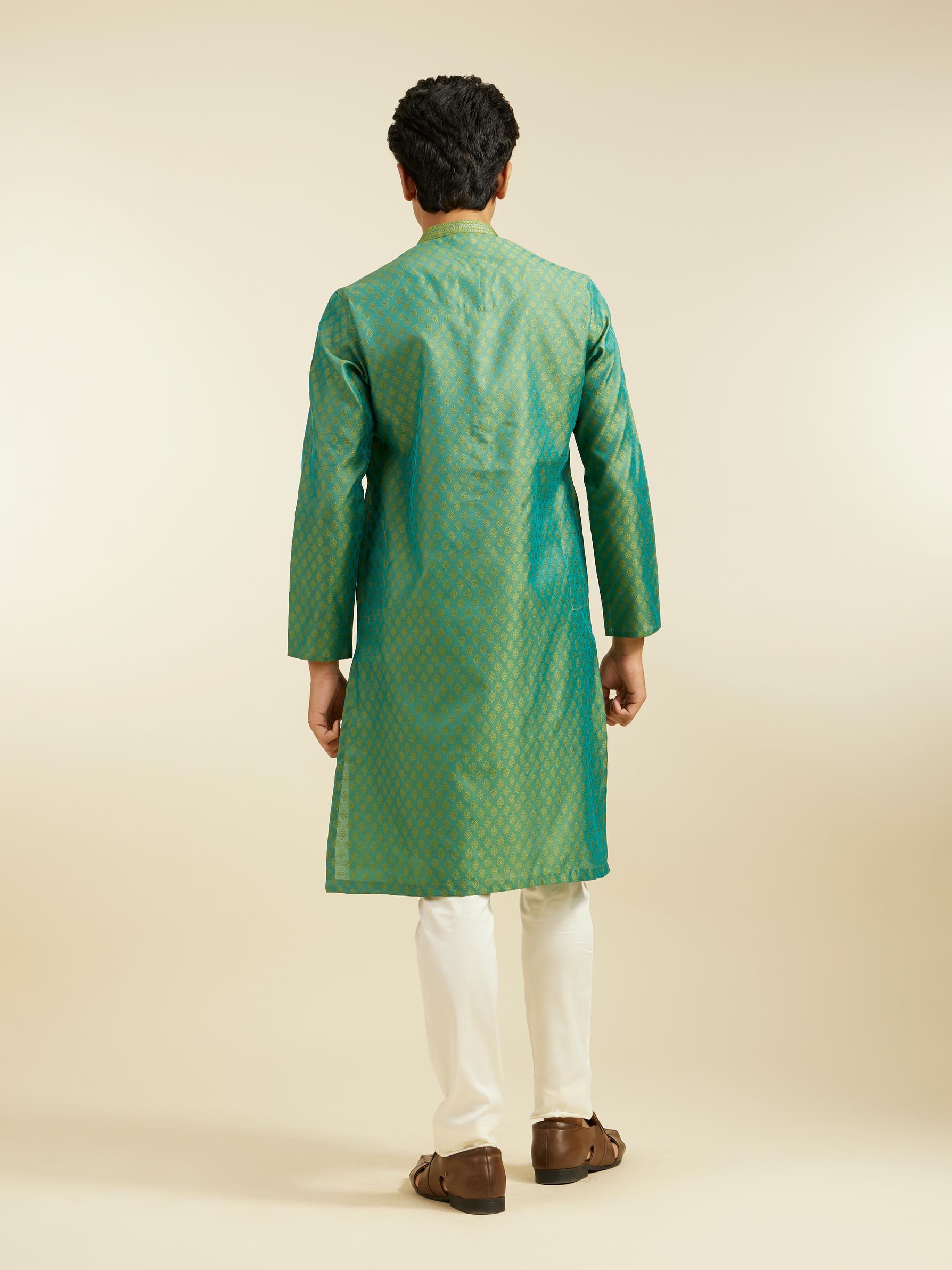Diwas Men Soft Green Buta Patterned Kurta