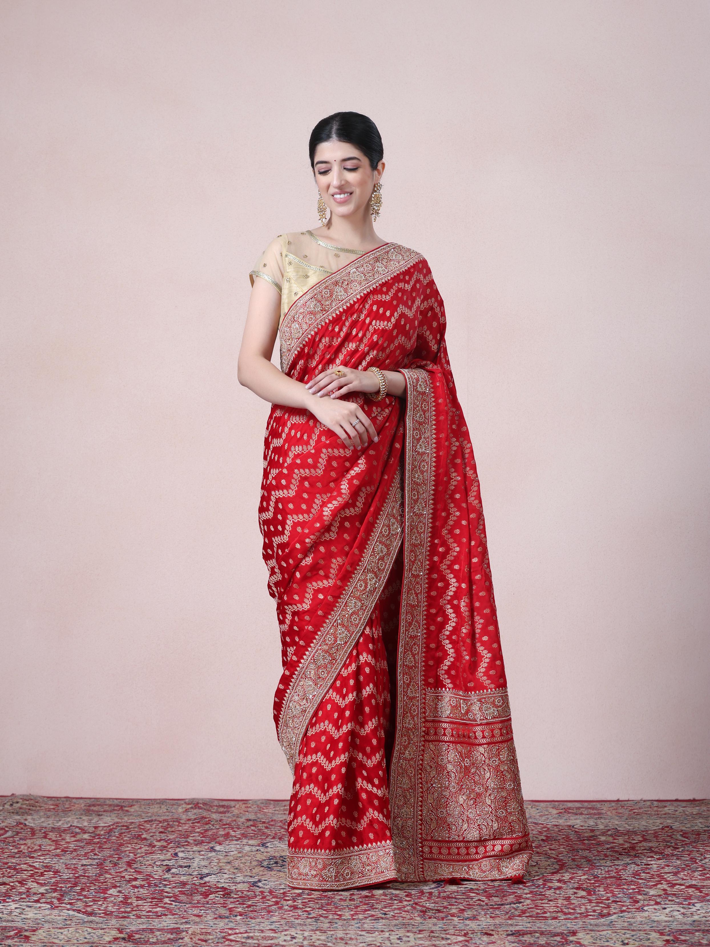 Twamev Women Regal Red Satin Saree