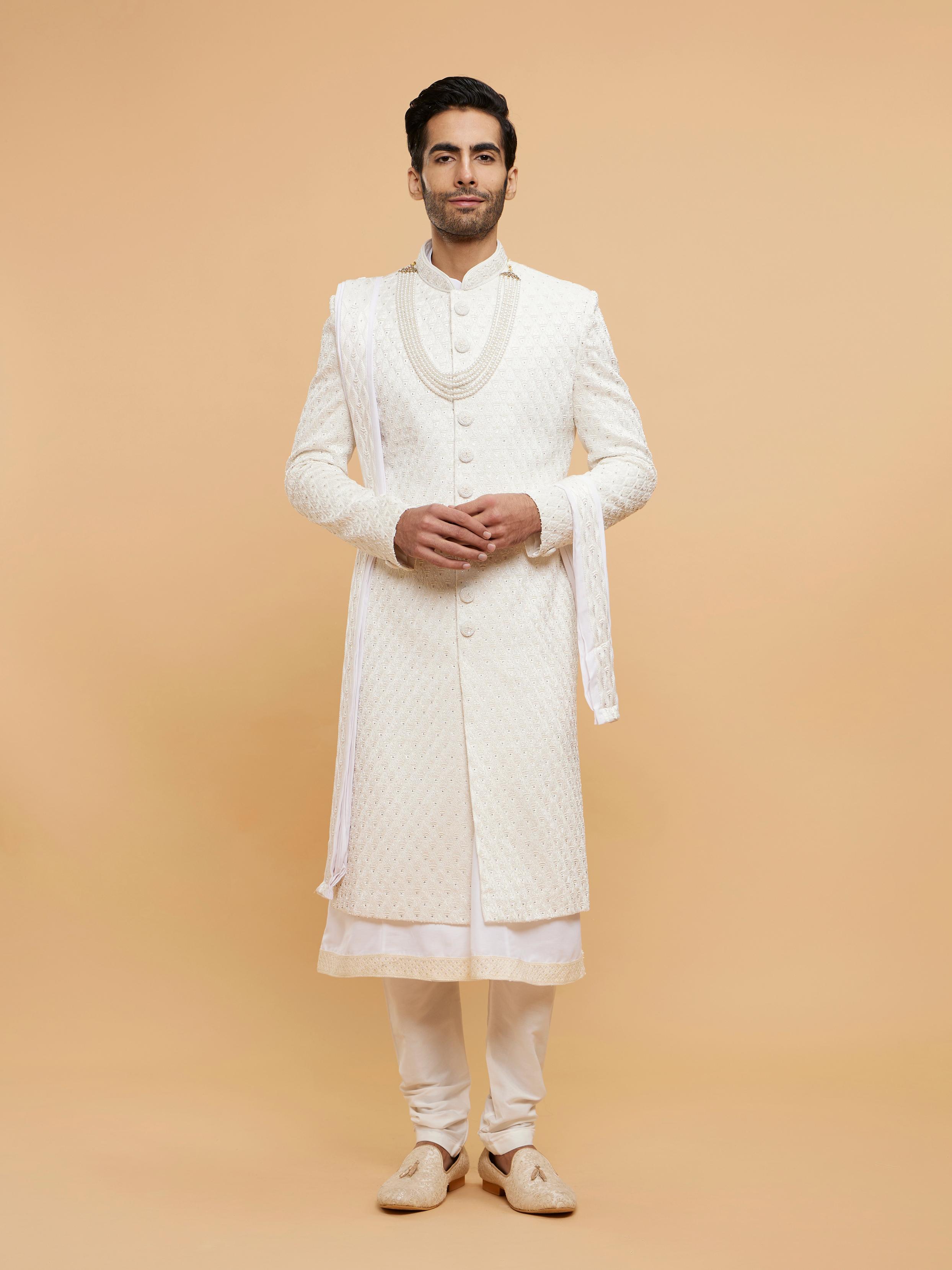 Twamev Men Warm White Royal Sherwani Set