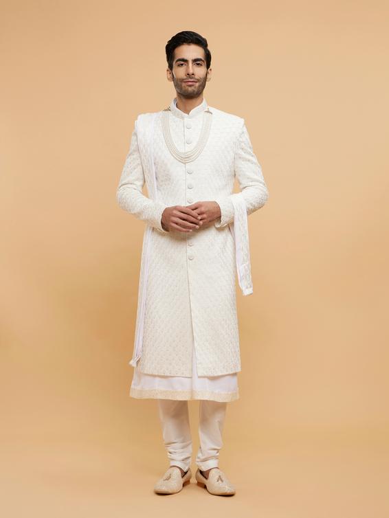 Twamev Men Warm White Royal Sherwani Set