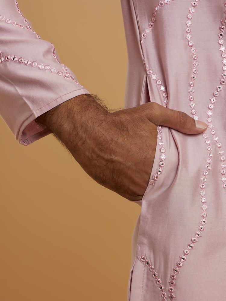 Twamev Men Elegant Pink Kurta Pajama Ensemble