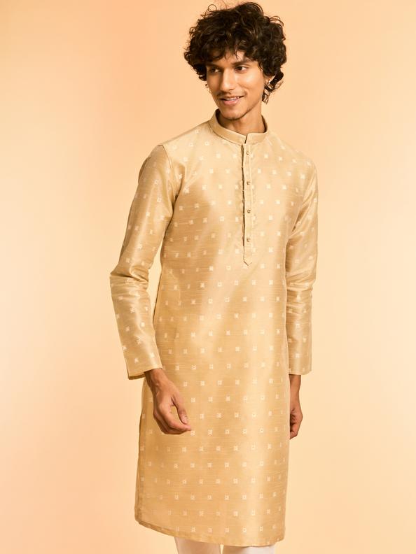 Diwas Men Beige Art Silk Celebration Kurta