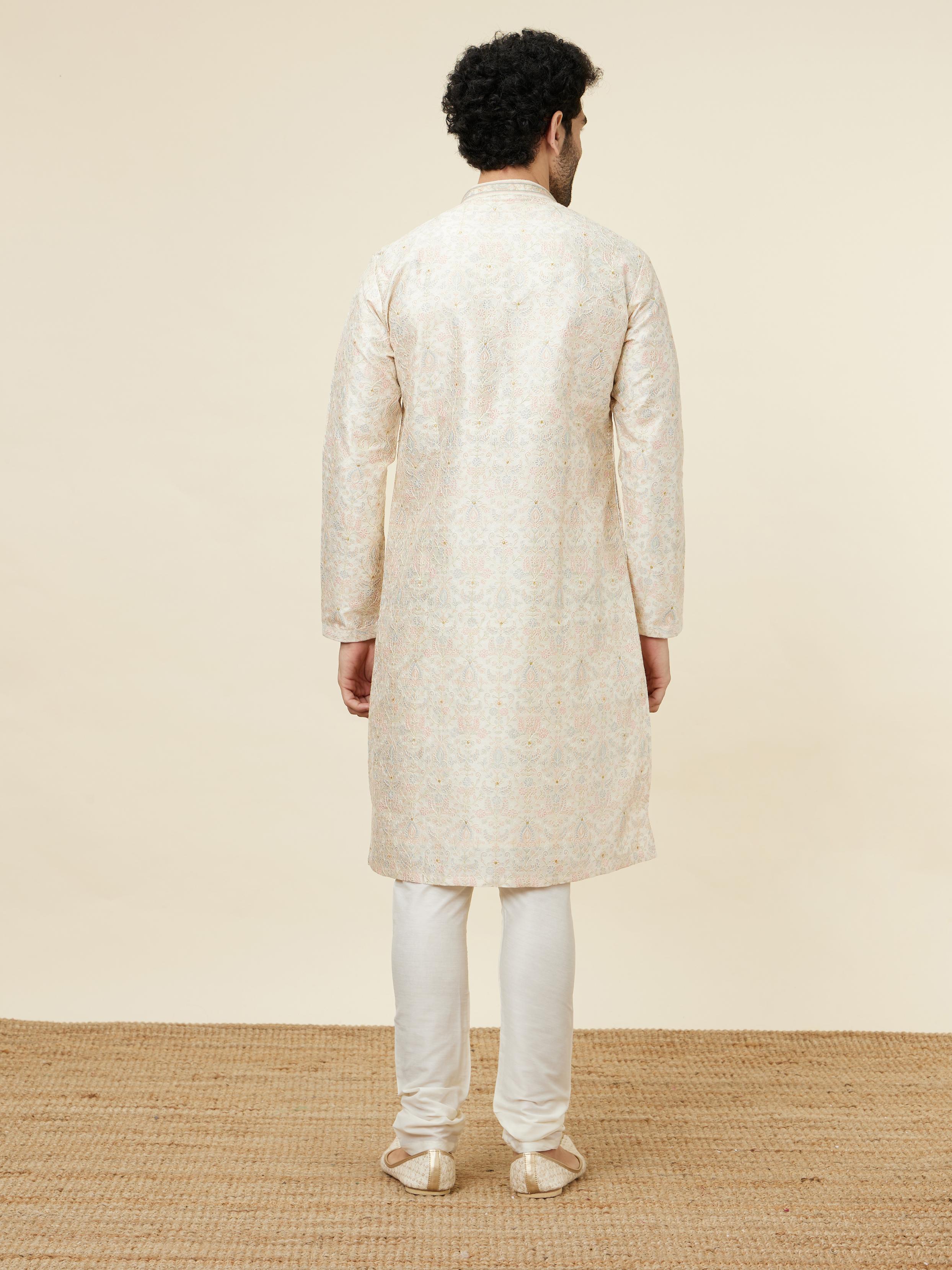 Twamev Men Beige Blossom Kurta Set