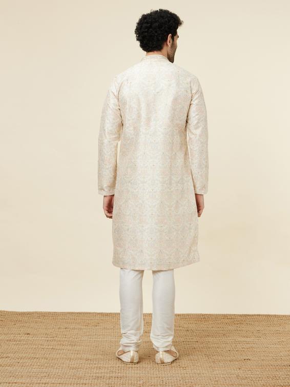 Twamev Men Beige Blossom Kurta Set