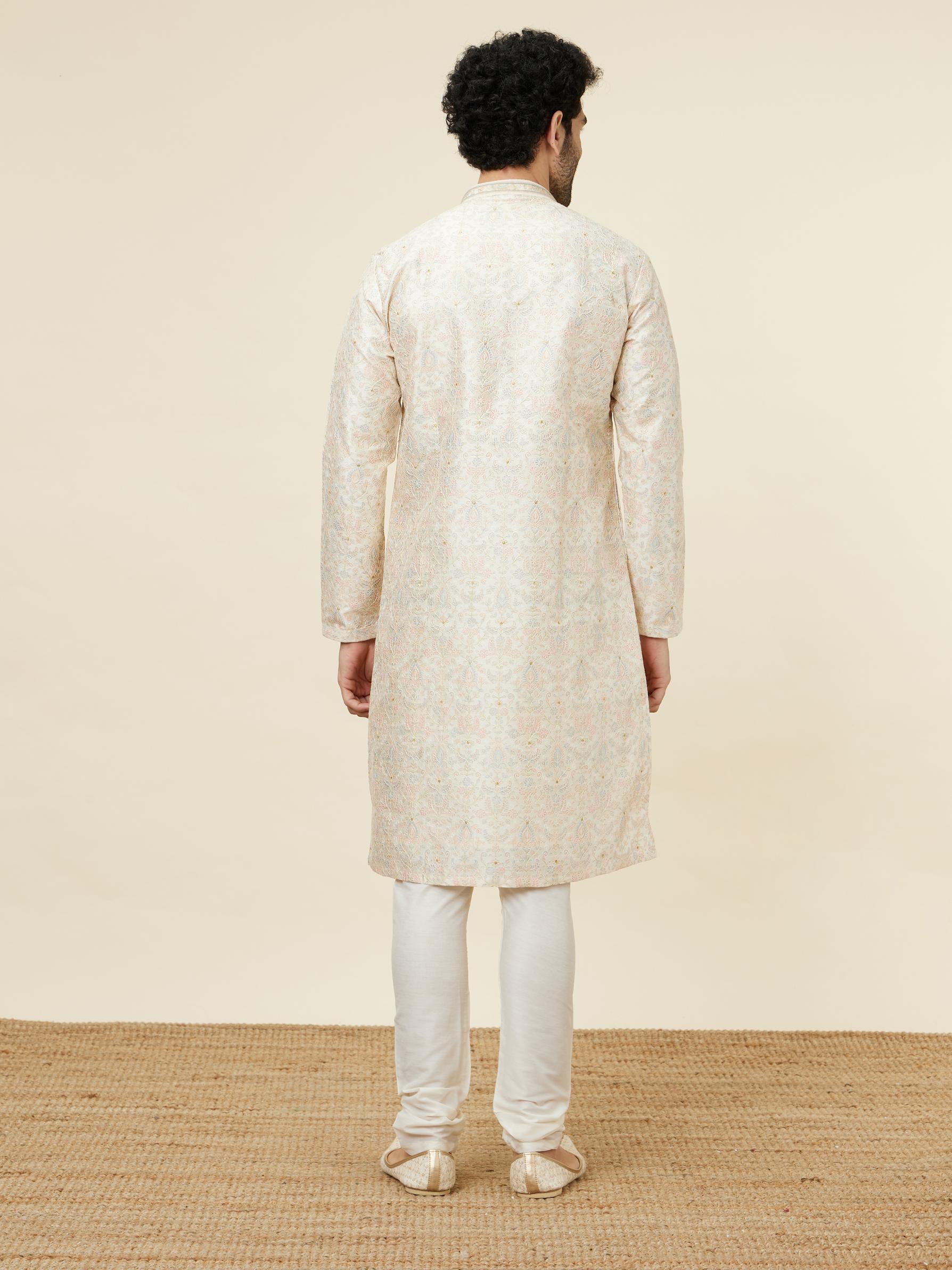Twamev Men Beige Blossom Kurta Set