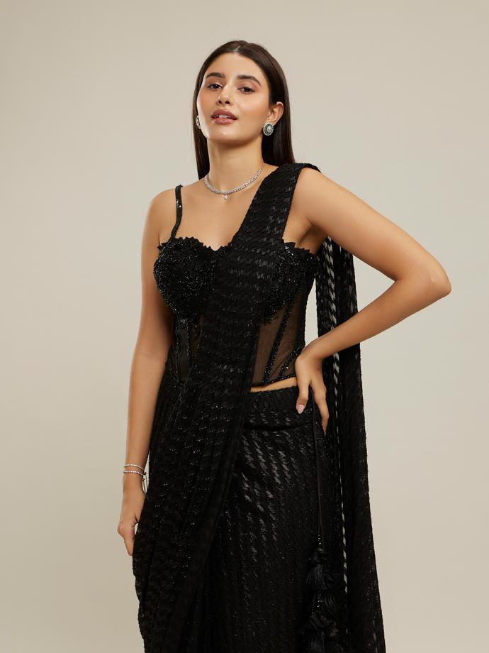 Twamev Women Twilight Black Elegance Saree