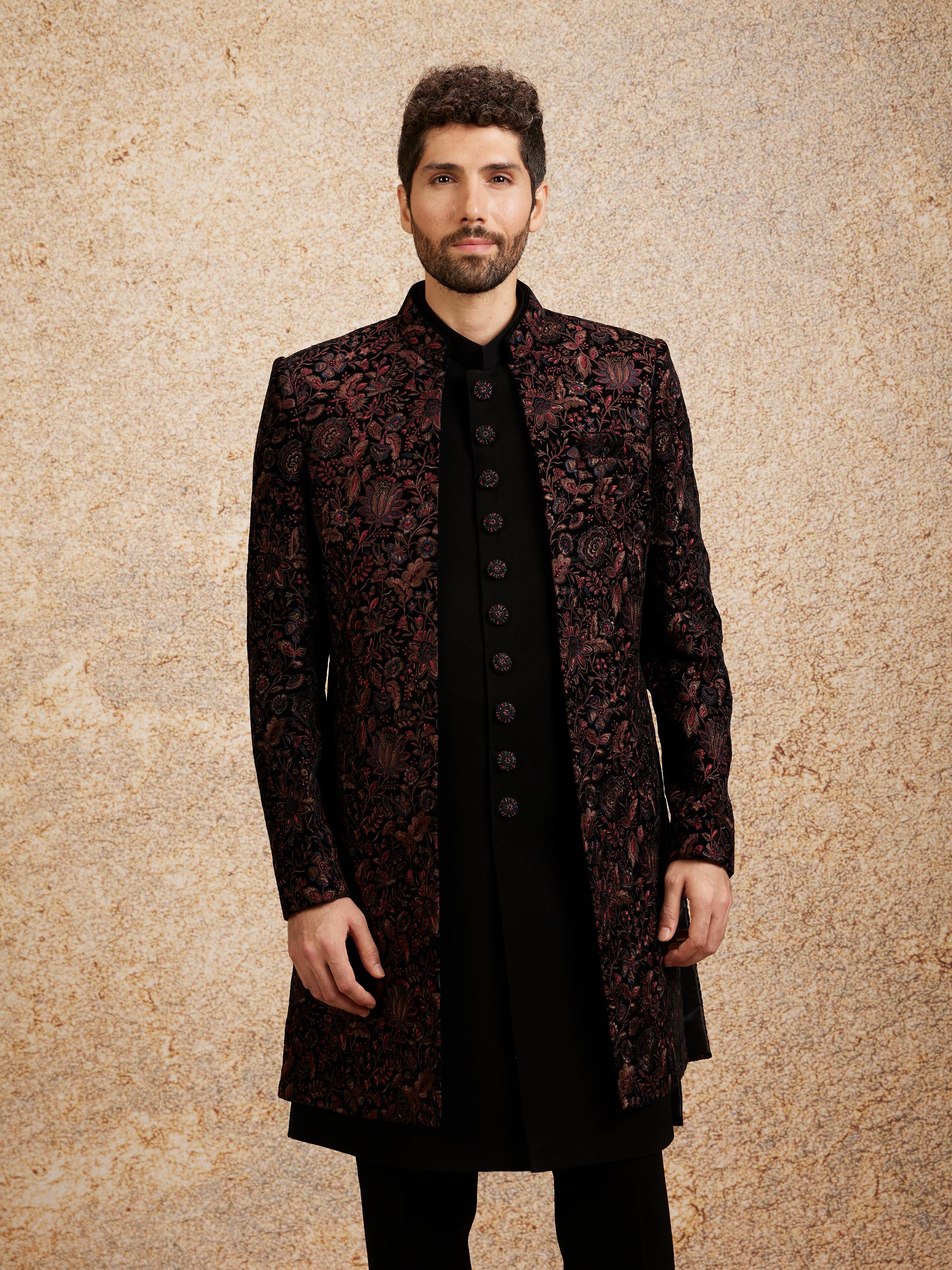 Twamev Men Black Velvet Elegance Indo Western