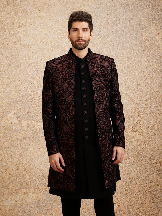 Twamev Men Black Velvet Elegance Indo Western